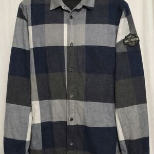 Harley-Davidson Men’s Blue & Gray Plaid Button-Up Shirt